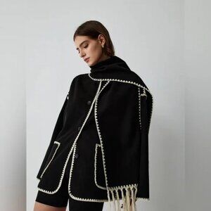 Embroidered Trim Double Pockets Coat